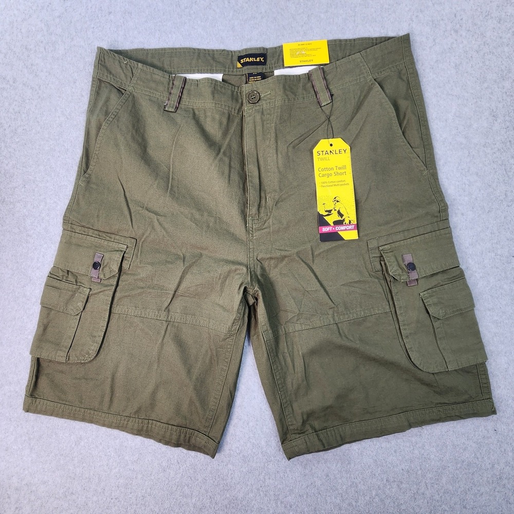 Stanley Cargo‎ Workwear Shorts Mens Size 38x10 Olive Green Cotton Twill